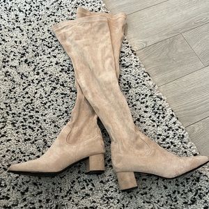 Thigh High Heel Boots - Beige